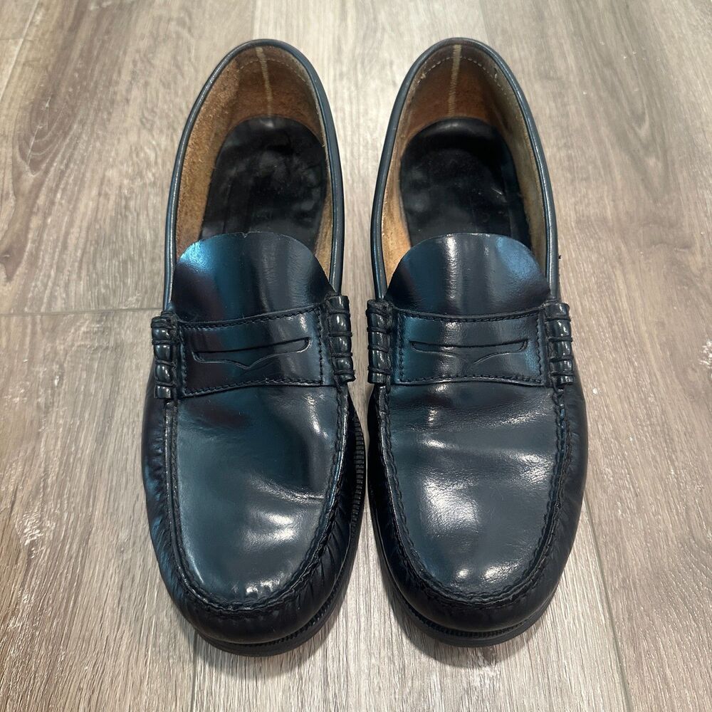Vintage Italian Black Leather Penny Loafers Slip On Dress Shoes Men Size 10-11